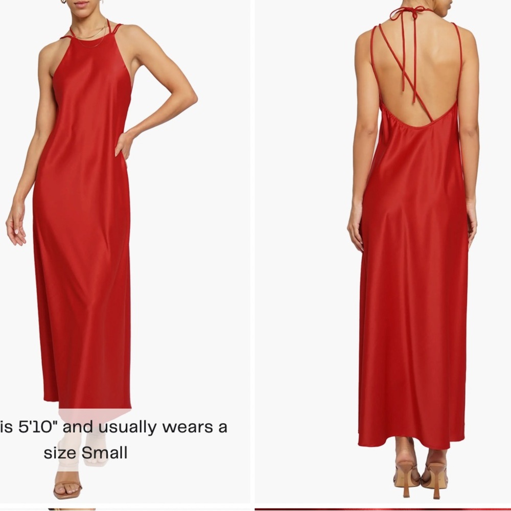 Silk red open back midi dress